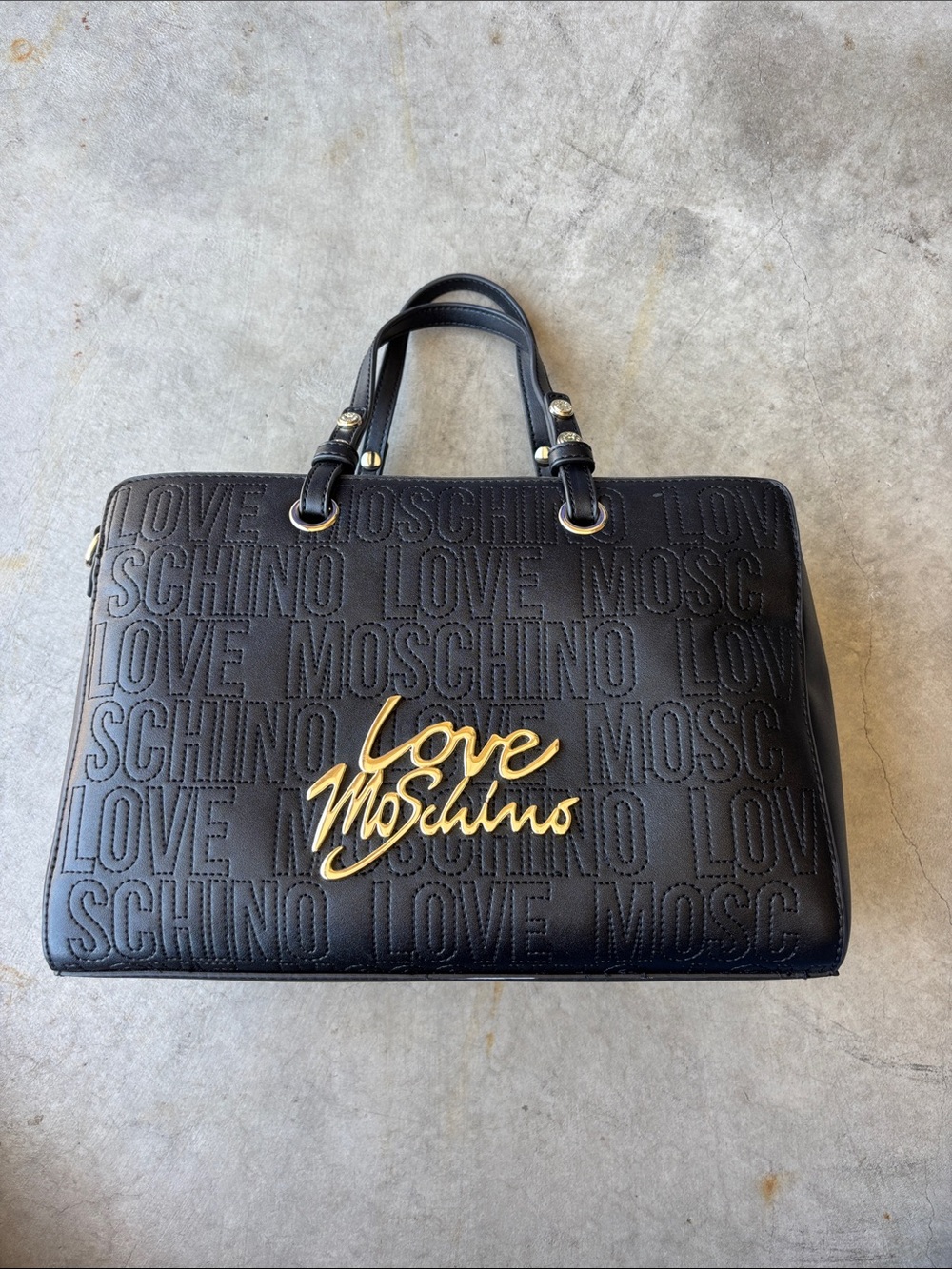 Love Moschino Black Embossed Logo Satchel Crossbody Bag Y2K Designer Glam - Picture 3 of 9